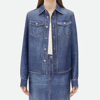 Модная женская блузка 2023, Осенняя Женская рубашка с имитацией джинсовой ткани и принтом, Высококачественный топ с длинными рукавами, одежда y2k