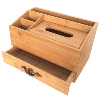 Настольная Многофункциональная коробка для Салфеток из Бамбукового дерева, Креативная Коробка для организации хранения с дистанционным управлением в Выдвижном ящике